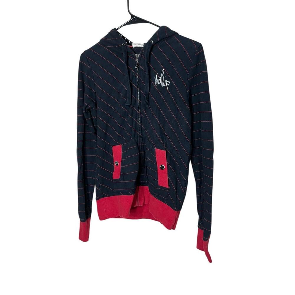 Volcom Black Red Striped ZipUp Hoodie Medium Vintage Y2K‎